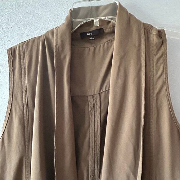 Fate Olive Green Drape Front Vest Drawstring Cinched Waist Women's Sz L - Picture 2 of 13